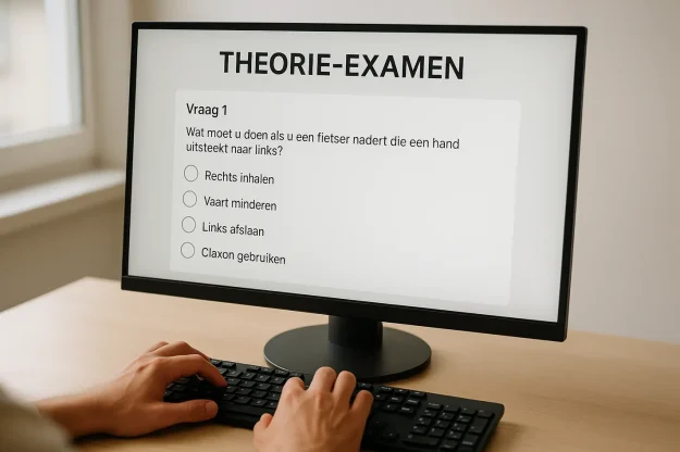 Kandidaat maakt CBR theorie-examen op computer met meerkeuzevragen